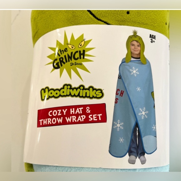 Grinch Throw blanket Dr. Seuss The Grinch Christmas Scene Hoodwinks hat 40”x50” - Picture 4 of 6
